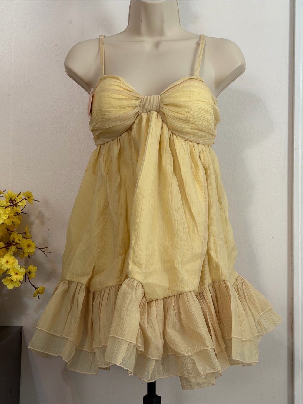Yellow Ruffled Spaghetti Strap Babydoll Dress